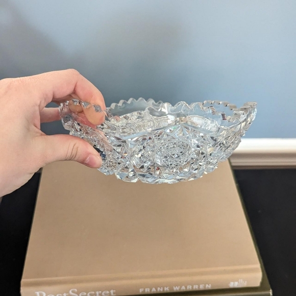 Vintage Set Ornate Heavy Cut Crystal Bowl and Dish - Picture 2 of 7